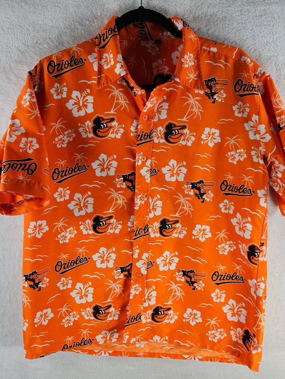 Baltimore Orioles Hawaiian Button-Down Shirt Orange Floral MLB Men's Size Medium